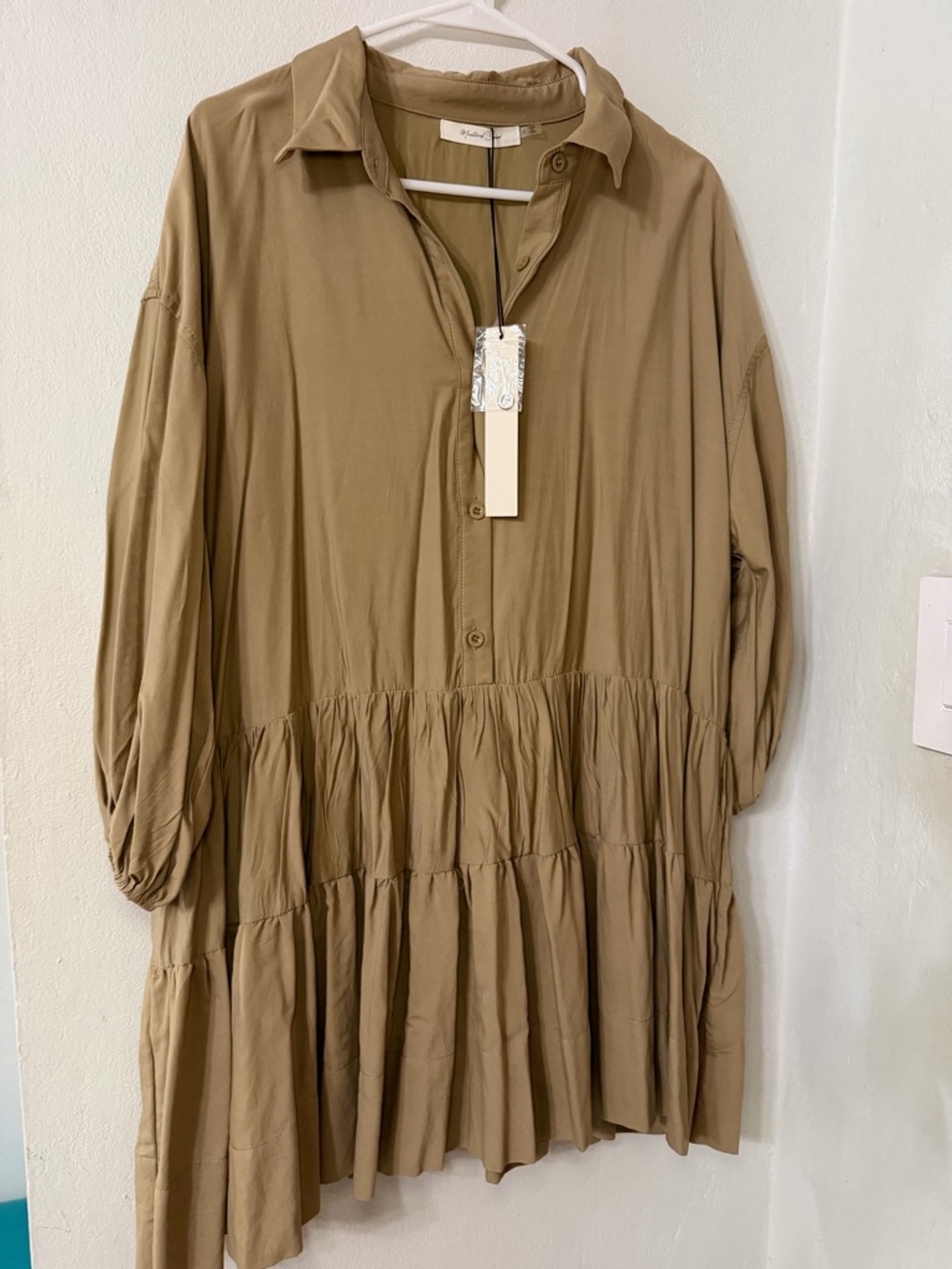 Taupe Tiered Shirt Dress in Taupe